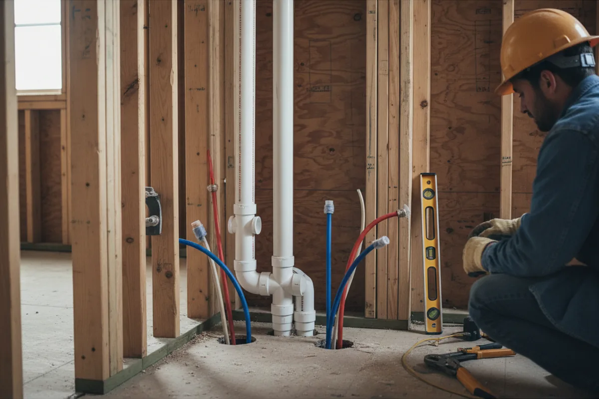 Drain and supply rough-in during Sump Pump Repair in Whiteland